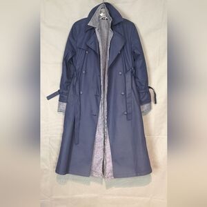 Y2k Neo-vintage Eco-lux vir-go' Tweed Blue Denim Belted Trench Coat Hybrid